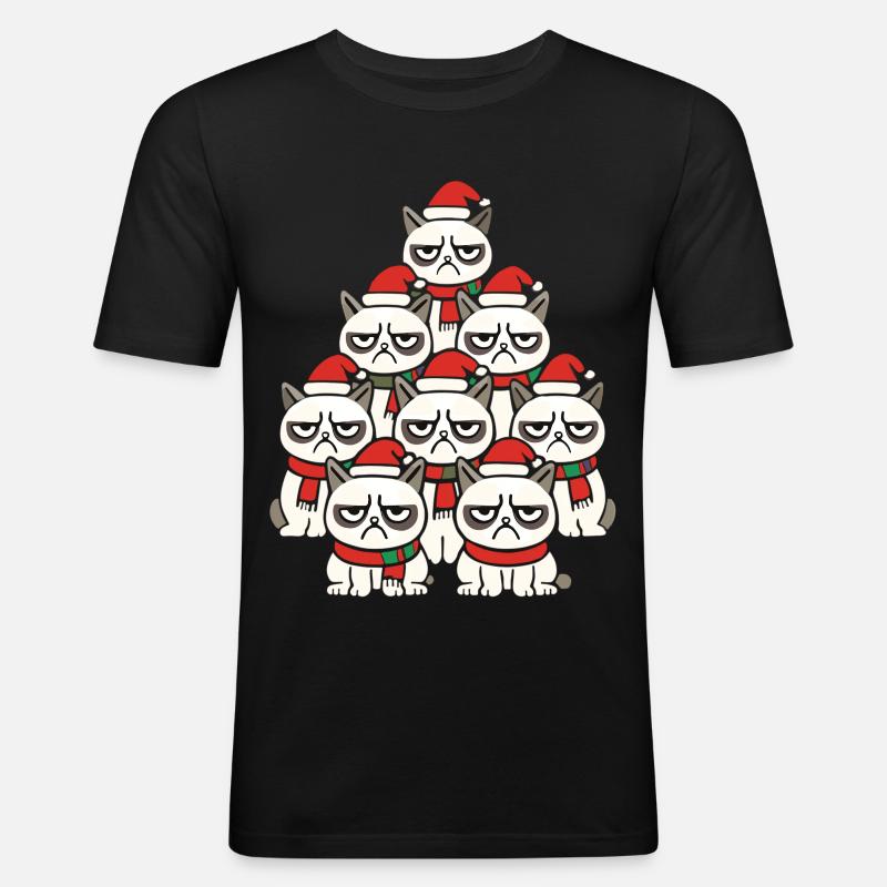 Grumpy Christmas Cats – Lustiges Katzen - Männer Slim Fit T-Shirt - Schwarz