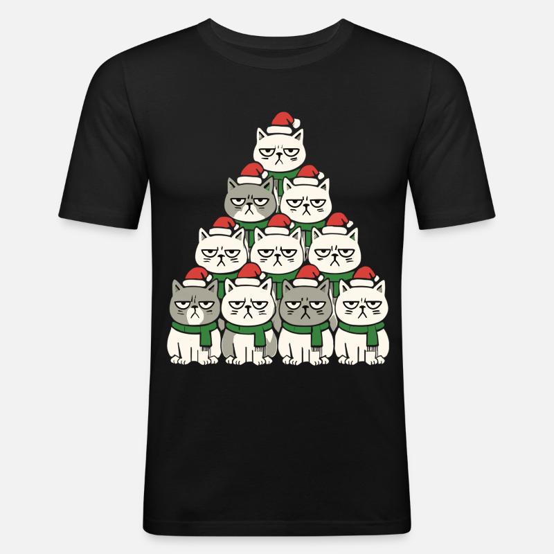  Grumpy Christmas Cats – Lustiges Katzen - Männer Slim Fit T-Shirt - Schwarz