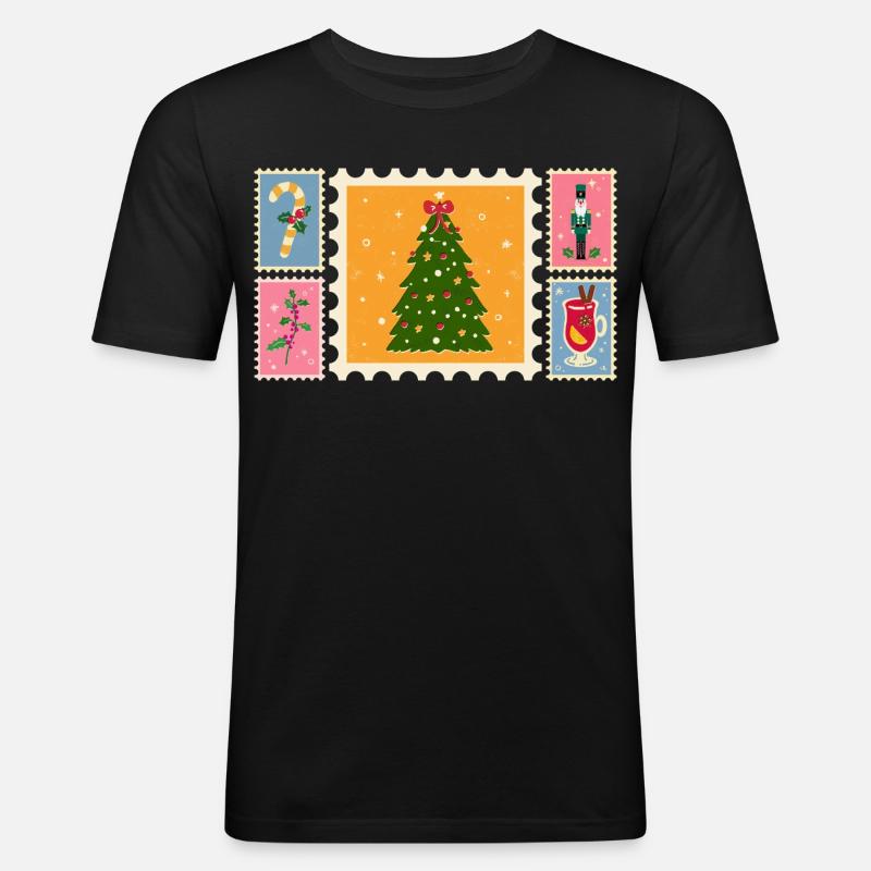 Weihnachtsbaum im Briefmarkenstil - Männer Slim Fit T-Shirt - Schwarz