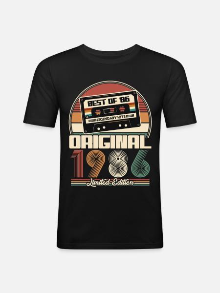 1986 Vintage Vintage syntymäpäivä retro lahja - Miesten tyköistuva t-paita - musta