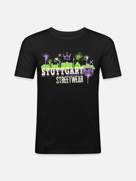 Stuttgart Skyline City Tyskland Graffiti Kunst - Herre Slim Fit T-Shirt - sort