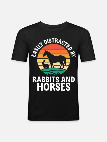 Lapins Et Chevaux Équitation Équestre - T-shirt près du corps Homme - noir