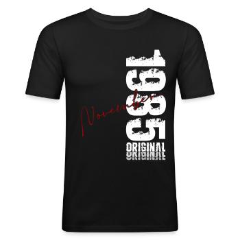 40ème Anniversaire Original Novembre Millésime 1985 - T-shirt près du corps Homme - noir - Devant - Nik (191cm)