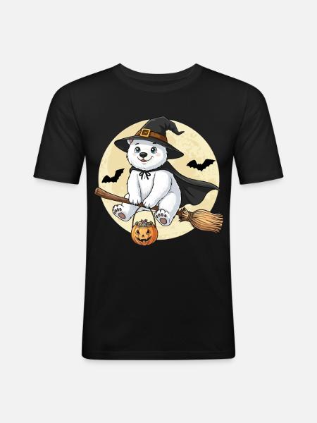Sød Isbjørn Heks Halloween Græskar Fuldmåne - Herre Slim Fit T-Shirt - sort