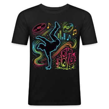 Breakdance Neon Style – Musik & Street Art - Männer Slim Fit T-Shirt - Schwarz - Vorne - Nik (191cm)