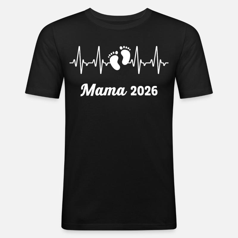 Mama 2026 Loading Werdender Mutter Herzschlag - Männer Slim Fit T-Shirt - Schwarz