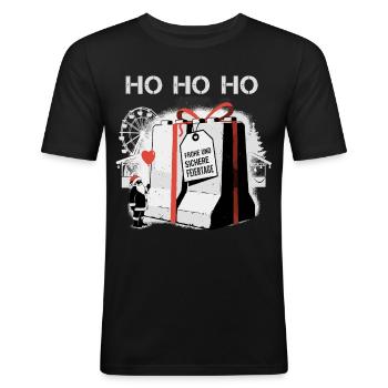 HO HO HO Frohe und SICHERE Weihnachten - Männer Slim Fit T-Shirt - Schwarz - Vorne - Nik (191cm)