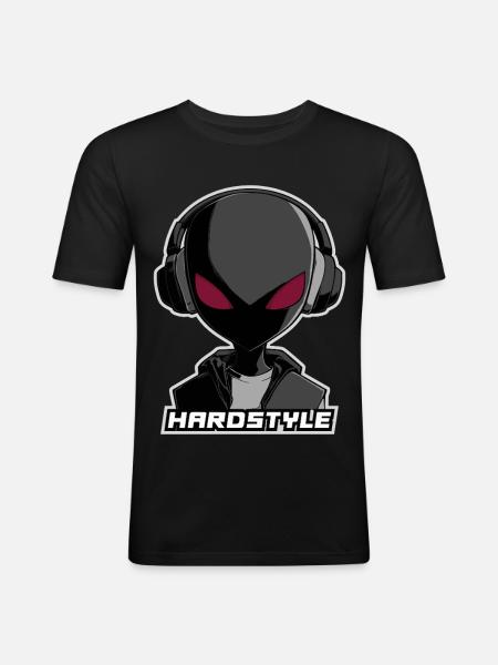 Hardstyle Alien – Conception musicale au casque - T-shirt près du corps Homme - noir
