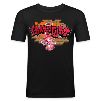 Frankfurt Graffiti - Männer Slim Fit T-Shirt - Schwarz - Vorne - Nik (191cm)