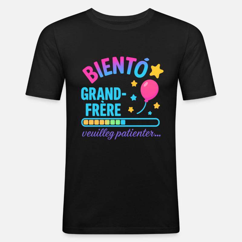Bald wartet ein großer Bruder - Männer Slim Fit T-Shirt - Schwarz