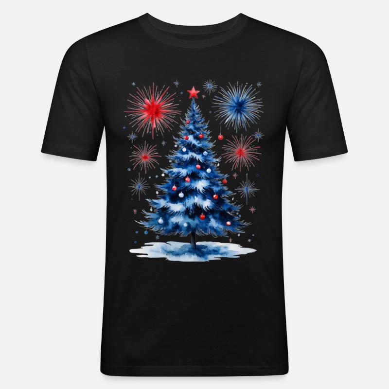 Fireworks Christmas Tree Pattern - Men's Slim Fit T-Shirt - black