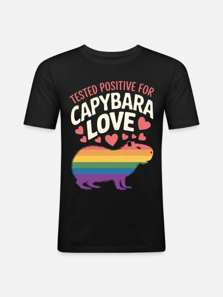 Capybara Regenbogen Liebe Design - Männer Slim Fit T-Shirt - Schwarz