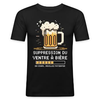 Suppression Du Ventre À Bière En Cours Humour  - T-shirt près du corps Homme - noir - Devant - Nik (191cm)