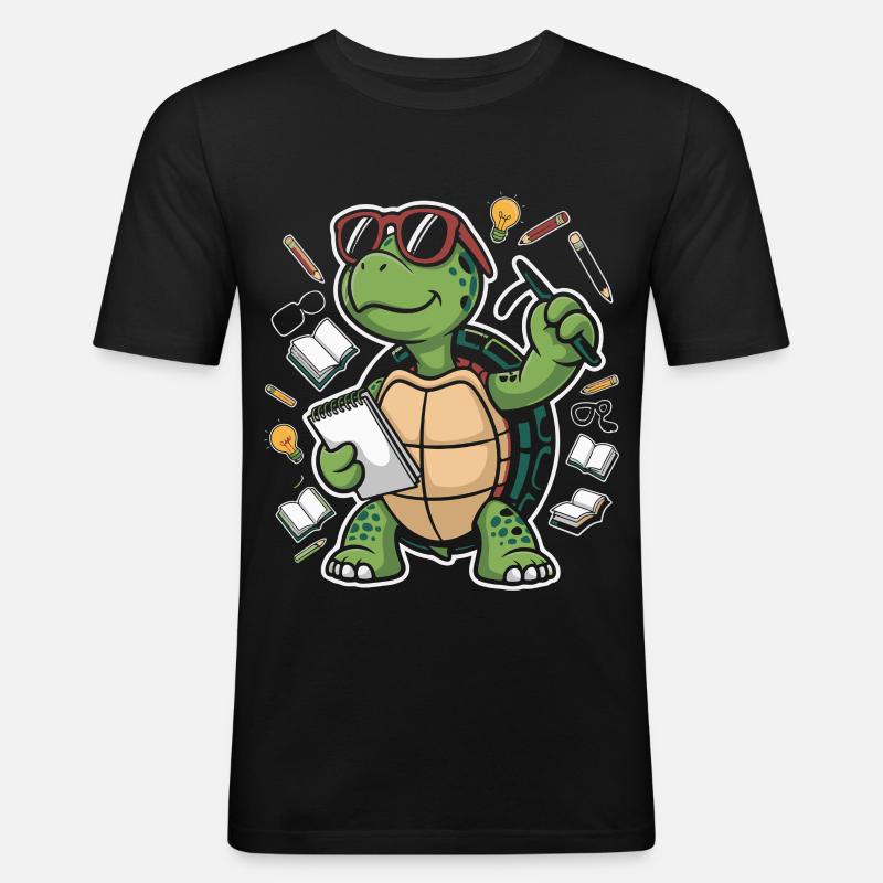Learning turtle with pen - Men's Slim Fit T-Shirt - black