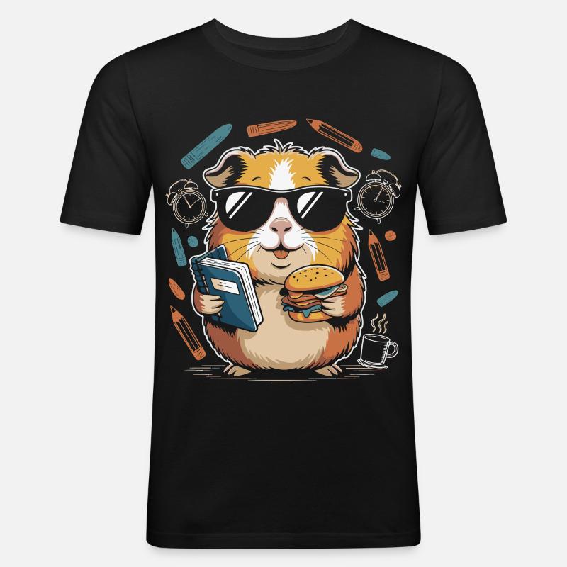 Buchheld Hamster mit Burger - Männer Slim Fit T-Shirt - Schwarz