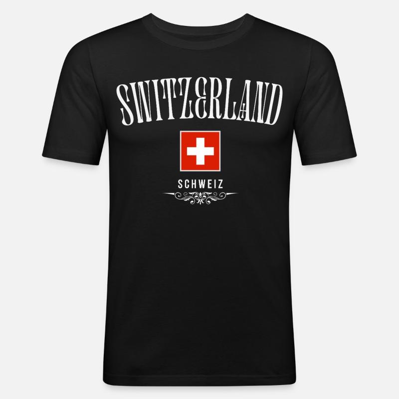 Flagge der Schweiz, Schweizer Stolz - Männer Slim Fit T-Shirt - Schwarz