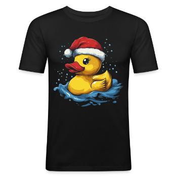 Mignon canard de Noël avec le Père Noël Chapeau - T-shirt près du corps Homme - noir - Devant - Nik (191cm)