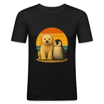 Eisbär Pinguin Retro Tierfreunde - Männer Slim Fit T-Shirt - Schwarz - Vorne - Nik (191cm)