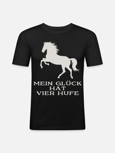 Mein Glück hat vier Hufe - Männer Slim Fit T-Shirt - Schwarz