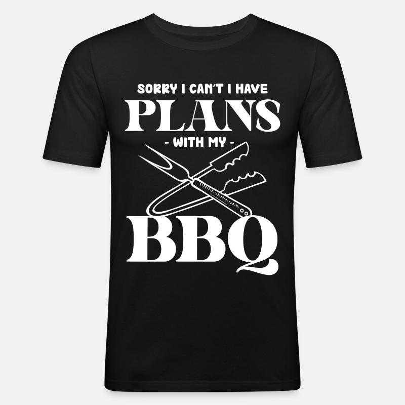 BBQ Pläne: Grillabend Ausrede - Männer Slim Fit T-Shirt - Schwarz