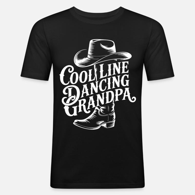 Line-Dancing Opa Cowboy - Männer Slim Fit T-Shirt - Schwarz