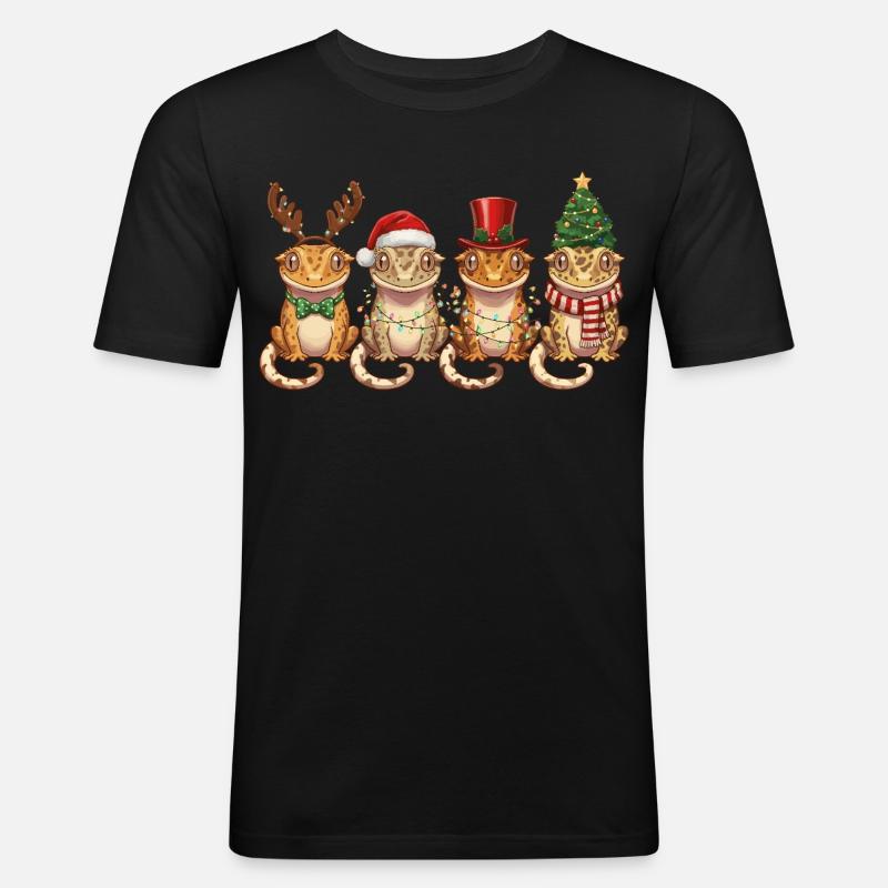Kronengecko Weihnachtsmann Weihnachtsbeleuchtung - Männer Slim Fit T-Shirt - Schwarz