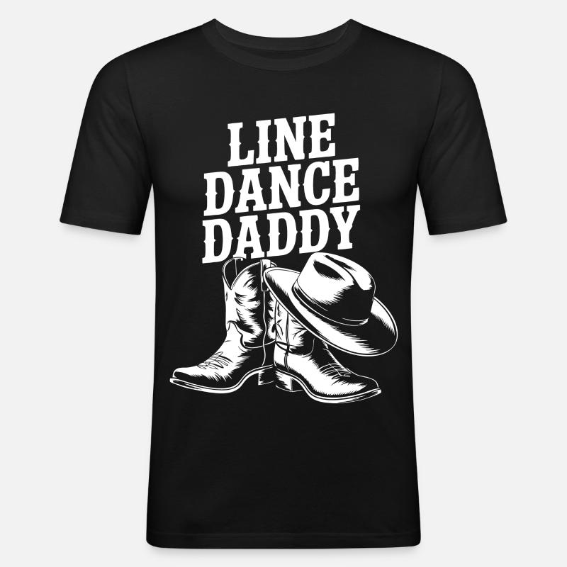 Line Dance Daddy Boots - Männer Slim Fit T-Shirt - Schwarz