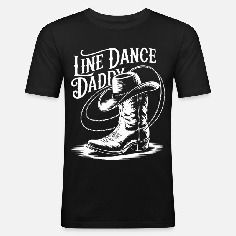 Line Dance Daddy Boots - Männer Slim Fit T-Shirt - Schwarz