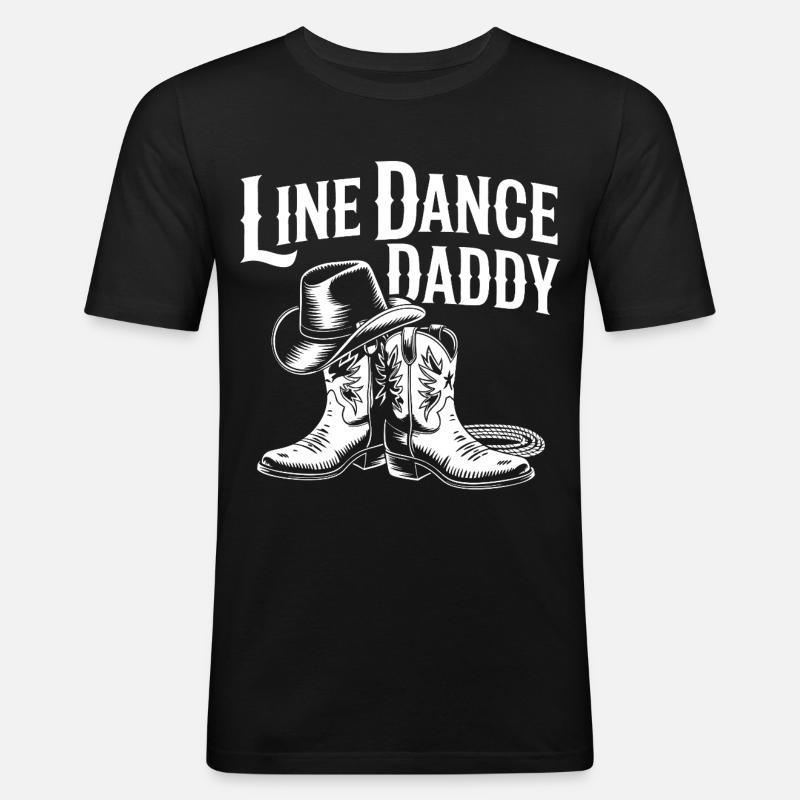 Line Dance Daddy Western Boots - Männer Slim Fit T-Shirt - Schwarz