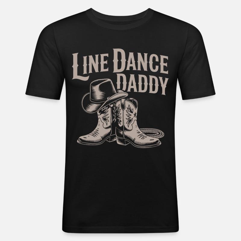 Line Dance Daddy Cowboy Boots - Männer Slim Fit T-Shirt - Schwarz