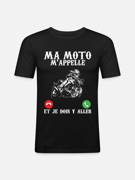 Funny biker my motorcycle is calling me and I have to go - Men's Slim Fit T-Shirt - black