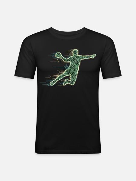 Handball Player Heartbeat ECG Handball Sports Gift - Men's Slim Fit T-Shirt - black