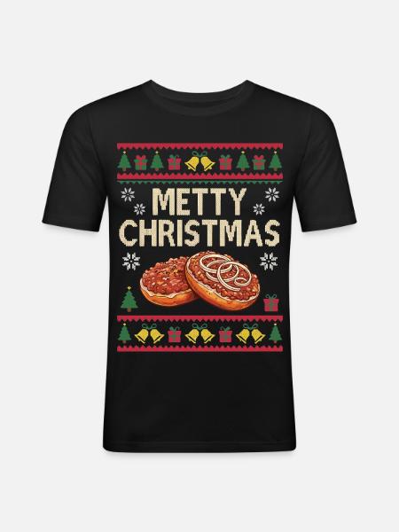 Funny Mett Christmas Gift Mettbrötchen - Men's Slim Fit T-Shirt - black
