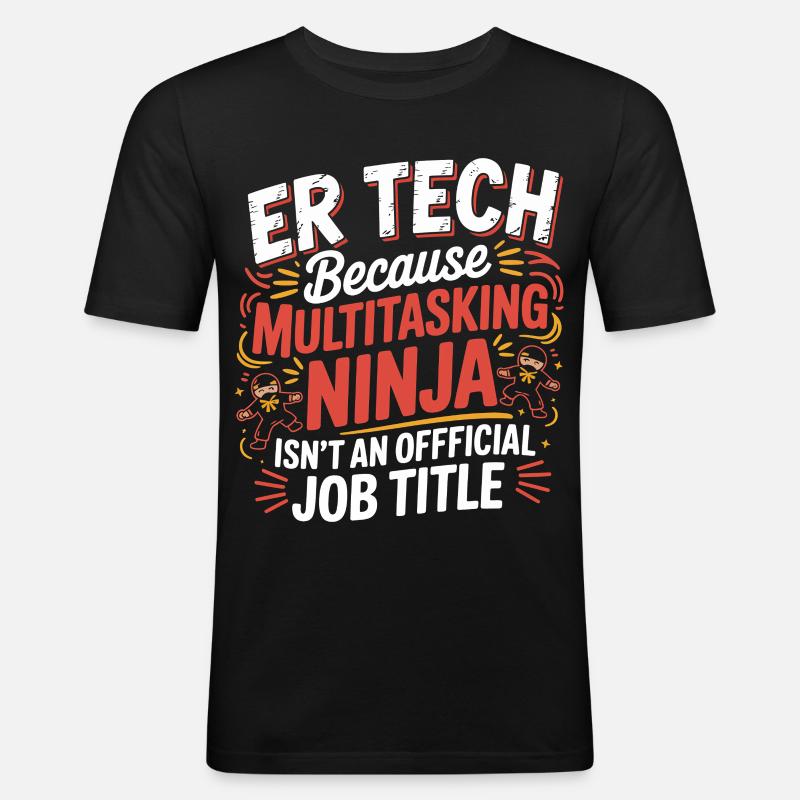 Tech Ninja: Multitasking Humor - Männer Slim Fit T-Shirt - Schwarz