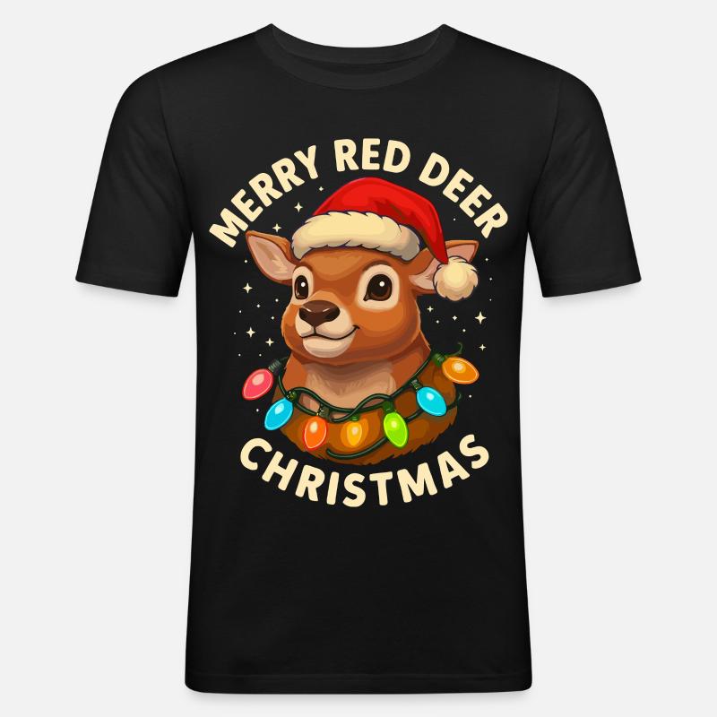 Hirsch Weihnachten Jäger Geschenk Rotwild - Männer Slim Fit T-Shirt - Schwarz