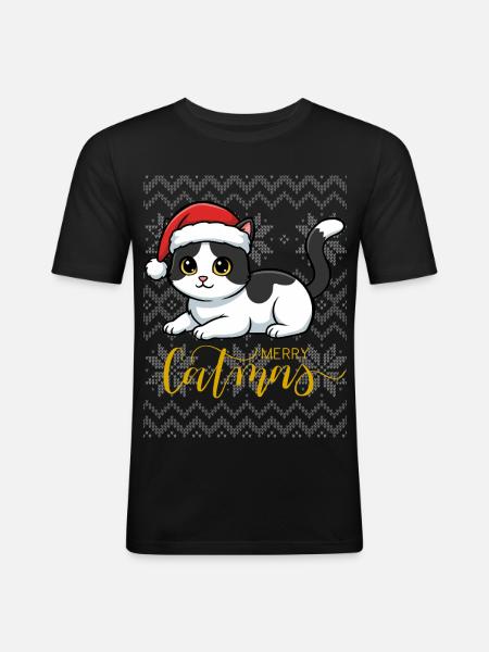 Christmas kitten in red hat - Men's Slim Fit T-Shirt - black