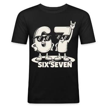 67 Six Seven meme 6 7 - Retro Rock Musik Geschenk - Männer Slim Fit T-Shirt - Schwarz - Vorne - Nik (191cm)