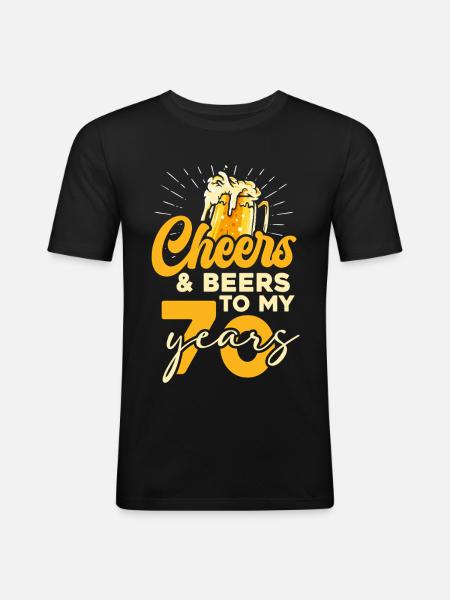70 Jahre Cheers & Beers - Männer Slim Fit T-Shirt - Schwarz