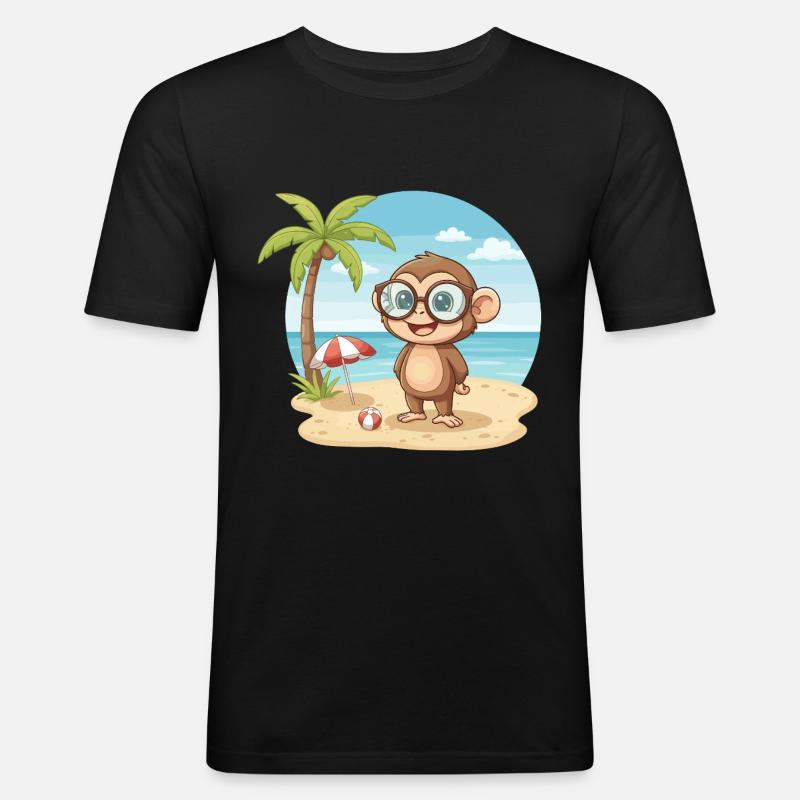Süßer Affe mit Brille Strandsommerferien - Männer Slim Fit T-Shirt - Schwarz