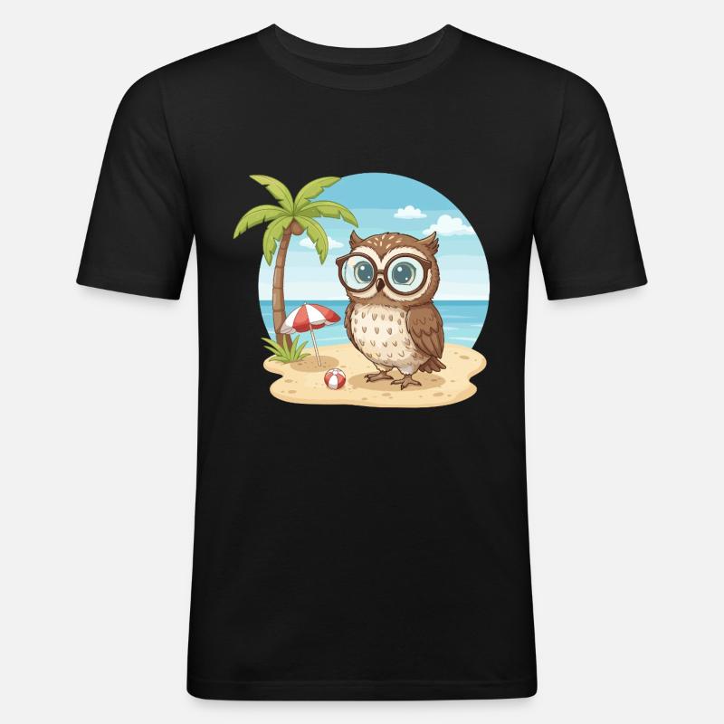 Süße Eule mit Brille Strandsommerferien - Männer Slim Fit T-Shirt - Schwarz