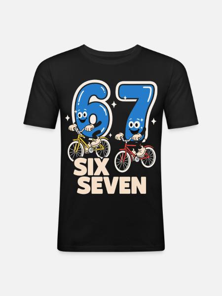 67 Six Seven meme-cykling - Italiensk Lyst - Herre Slim Fit T-Shirt - sort