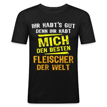 Cadeau de boucher - T-shirt près du corps Homme - noir - Devant - Nik (191cm)