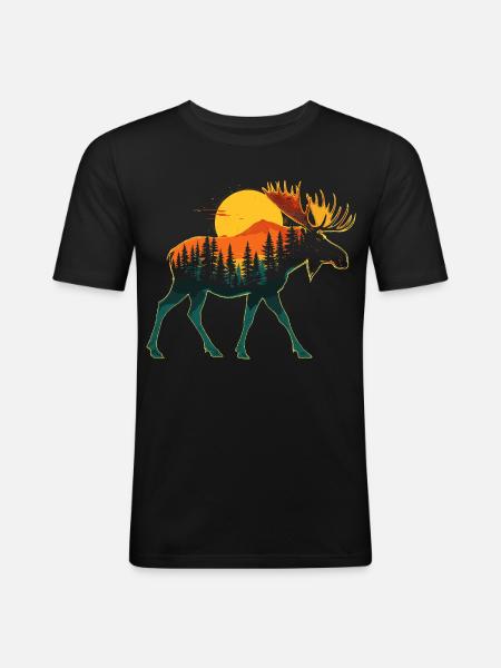 Alci, Foresta, Natura, Natura Selvaggia, Esterno, Animale - Maglietta aderente da uomo - nero