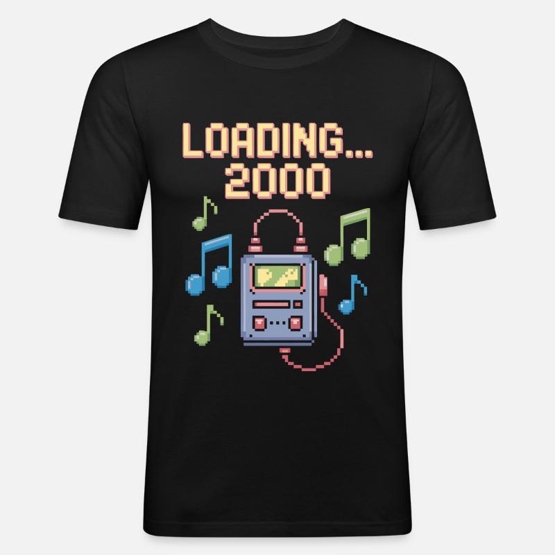 Retro Pixel Design – Loading 2000 - Männer Slim Fit T-Shirt - Schwarz