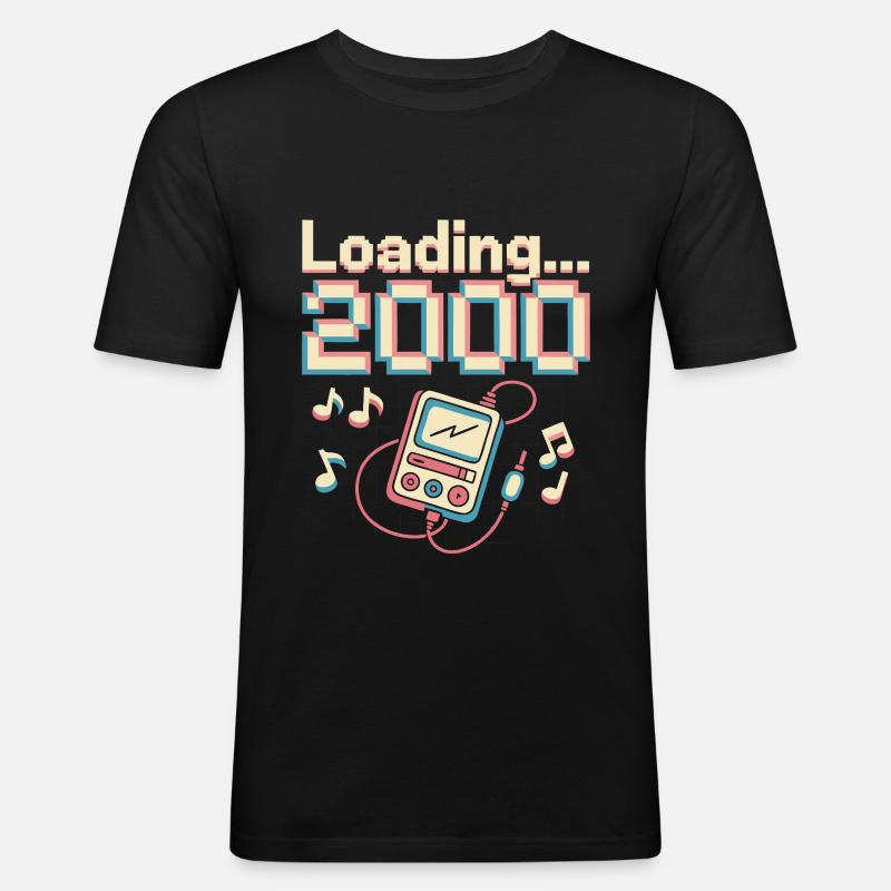 Y2K Pixel Design – Loading 2000 - Men's Slim Fit T-Shirt - black