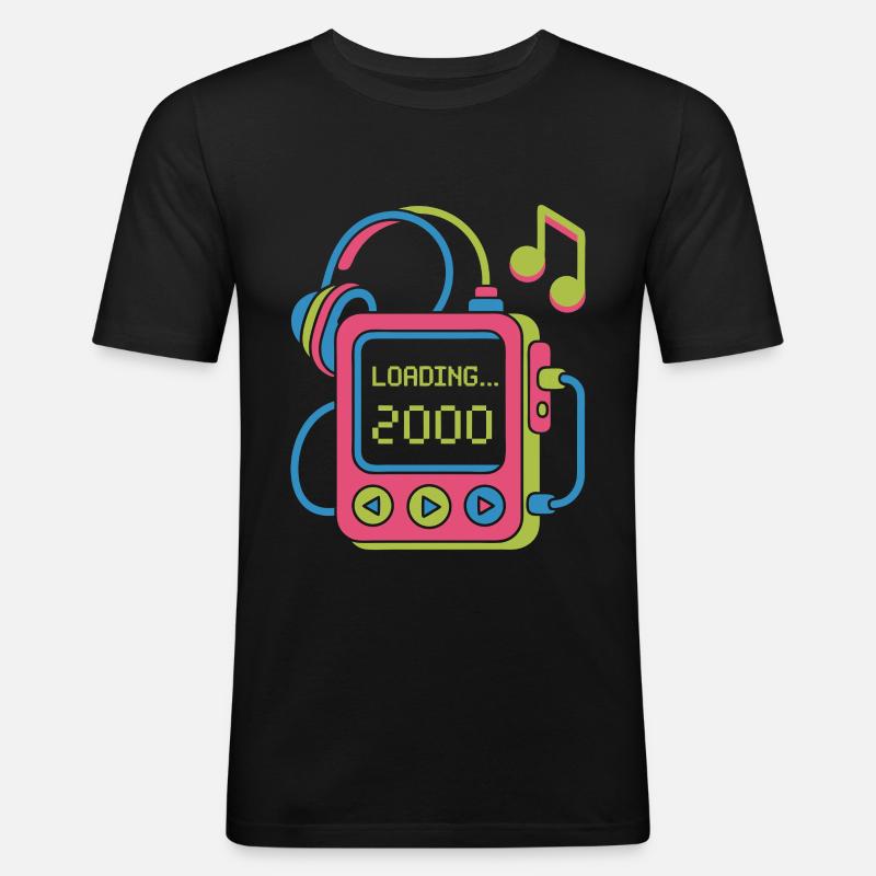 Retro MP3 Player 2000er Musikdesign bunt - Männer Slim Fit T-Shirt - Schwarz