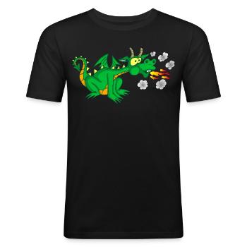 Der freundliche Drache - Männer Slim Fit T-Shirt - Schwarz - Vorne - Nik (191cm)