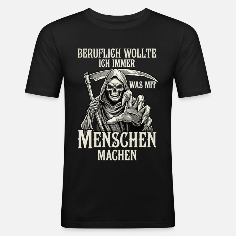 Beruflich was mit Menschen... (Sensenmann) - Männer Slim Fit T-Shirt - Schwarz