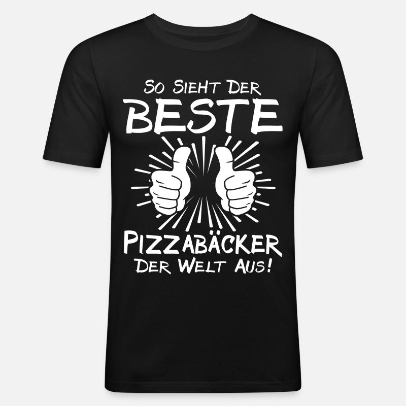 Bester Pizzabäcker - Männer Slim Fit T-Shirt - Schwarz