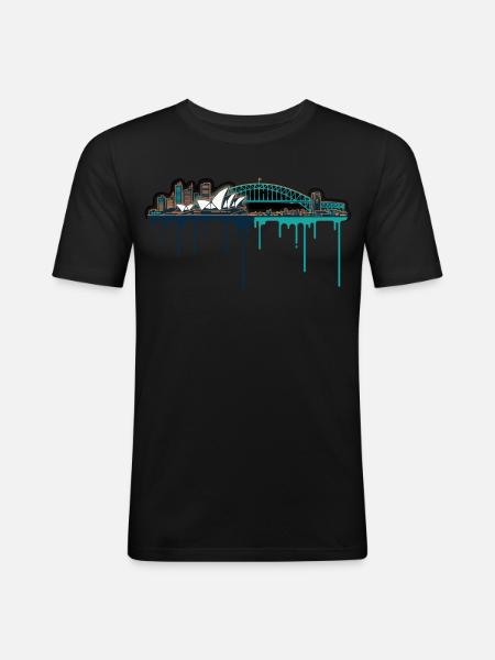 Sydney Skyline Neon Drop Print - Men's Slim Fit T-Shirt - black